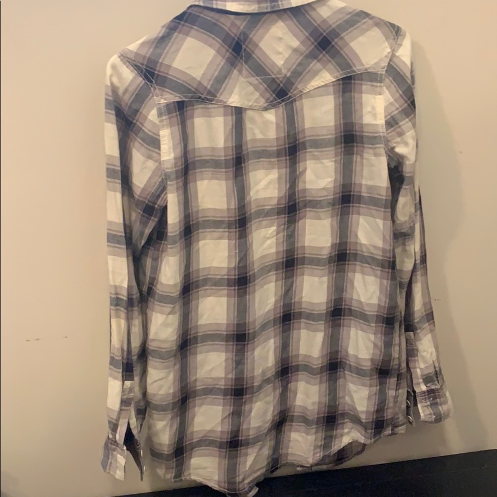 Button Down Flannel Sequin Button Down Plaid Shirt - image 8